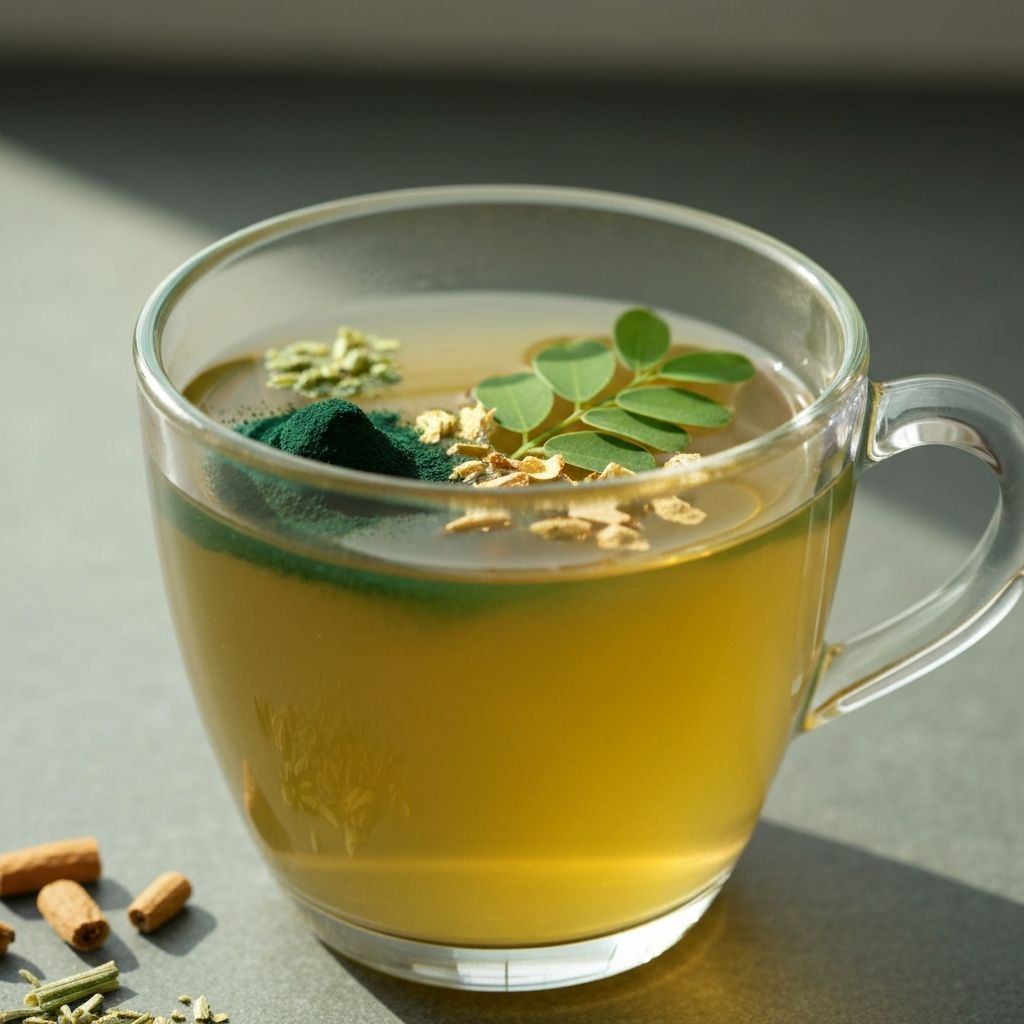 Morgens Grüntee mit natürlichen Blättern